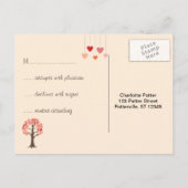 Liebe Tree Hearts Wedding rsvp Einladungspostkarte (Rückseite)