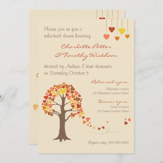 Liebe Tree Herz Probe Abendessen Einladung (Vorne/Hinten)