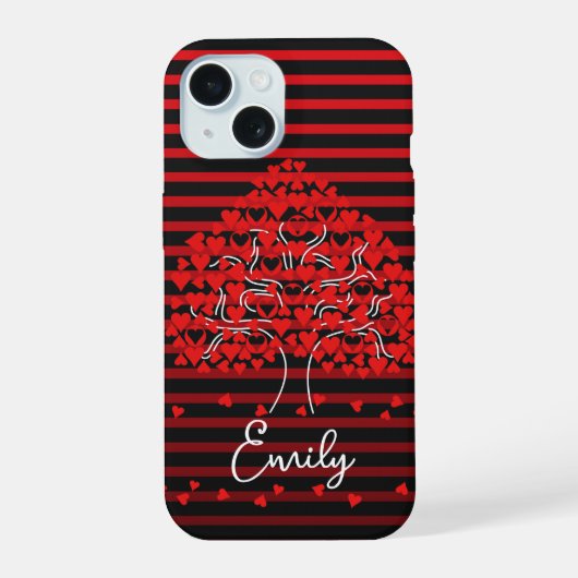 Liebe Tree iPhone Case Red Black Stripe 15 Hülle (Rückseite)