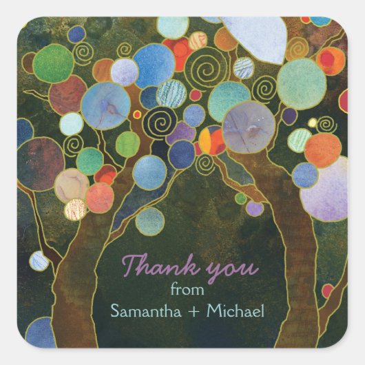 Liebe Trees Blue Wedding Vielen Dank Quadratischer Aufkleber (Vorderseite)