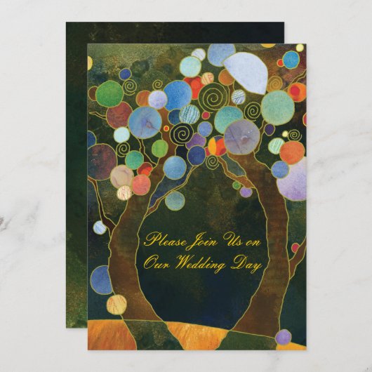 Liebe Trees (in blau): Förmliche Hochzeitseinladun Einladung (Vorne/Hinten)