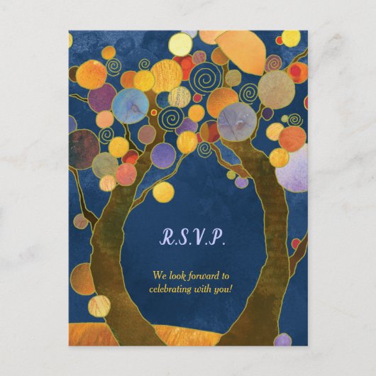 Liebe Trees Royal Blue Wedding RSVP Einladungspostkarte (Vorderseite)