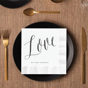Liebe Trendy Chic Black Script Calligrafy Wedding Serviette