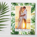 Liebe tropischer Wasserfarben dank Hochzeit Postkarte<br><div class="desc">Elegant Watercolor Tropical Greenerity Palm Blätter Bride and Groom Liebe und danke Hochzeit Foto Vielen Dank Postcard</div>
