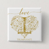 Liebe-Trumpf-Hass-Button - Blumenherz und Button (Vorderseite)