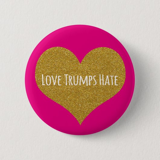 Liebe-Trumpf-Hass-GoldGlitzer-Herz-Knopf Button (Vorderseite)