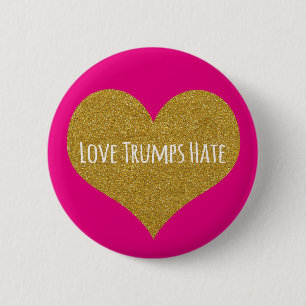 Liebe-Trumpf-Hass-GoldGlitzer-Herz-Knopf Button