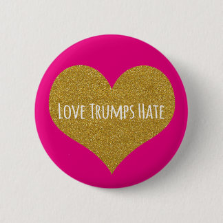 Liebe-Trumpf-Hass-GoldGlitzer-Herz-Knopf Button