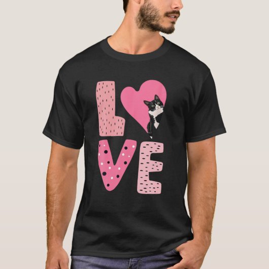 LIEBE Tuxedo Katze Valentinherz für Kätzchen und A T-Shirt (Vorderseite)
