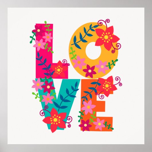 LIEBE Typografie-Clipart, Blumendesign Poster (Vorne)