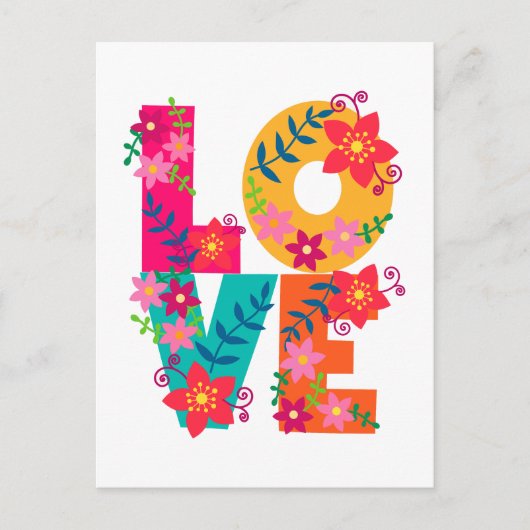 LIEBE Typografie-Clipart, Blumendesign Postkarte (Vorderseite)