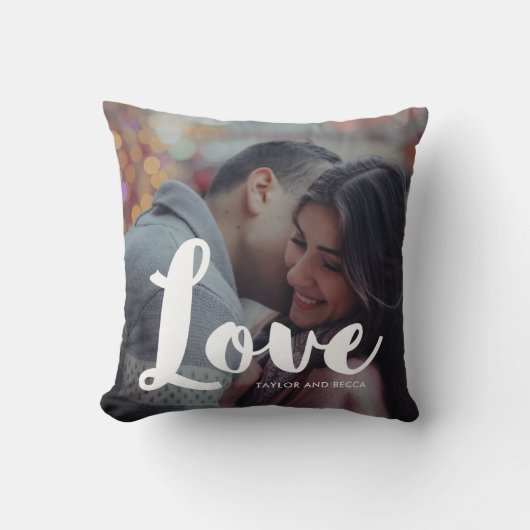 Liebe Typografie Foto und Namen Pillow Kissen (Vorderseite)