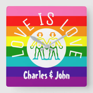Liebe Typografie Gay Couple Pride LGBT Rainbow Log Quadratische Wanduhr