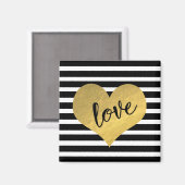 Liebe Typografie mit goldenem Herzen und Streifen Magnet (Vorderseite/Rückseite)
