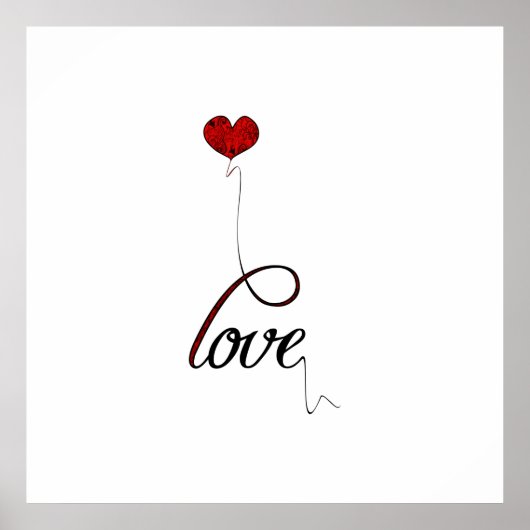 "Liebe" Typografie mit Red Heart Balloon Poster (Vorne)
