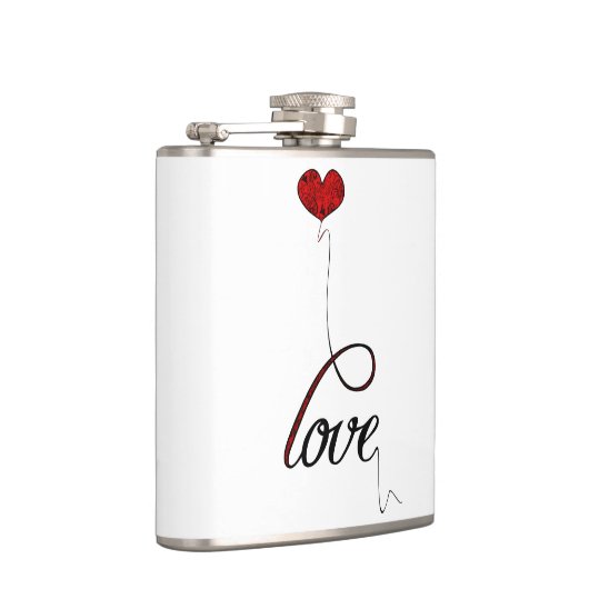 "Liebe-" Typografie mit rotem Herz-Ballon Flachmann (Rechts)