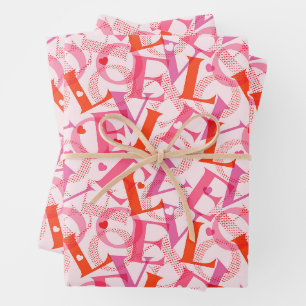 LIEBE Typografie Muster Valentinstag Geschenkpapier Set