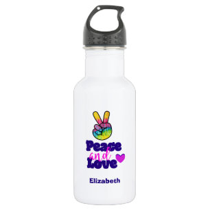 Liebe Typografie Rainbow Hand Peace Sign Edelstahlflasche