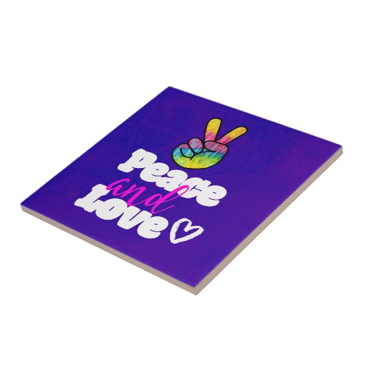 Liebe Typografie Rainbow Hand Peace Sign Fliese (Seite)