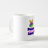 Liebe Typografie Rainbow Hand Peace Sign Kaffeetasse (Vorderseite Links)