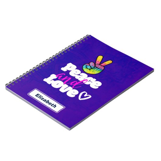 Liebe Typografie Rainbow Hand Peace Sign Notizblock (Linke Seite)