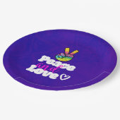 Liebe Typografie Rainbow Hand Peace Sign Pappteller (Schrägansicht)