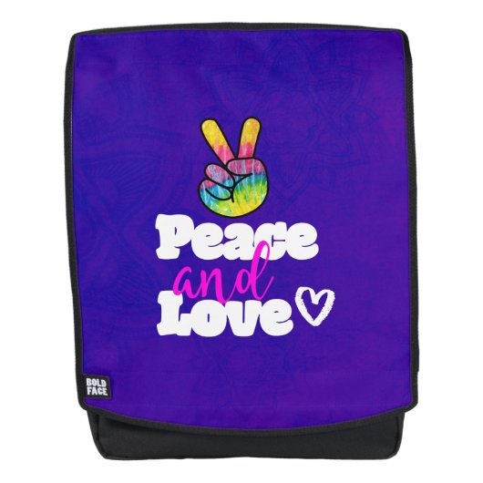 Liebe Typografie Rainbow Hand Peace Sign Rucksack (Vorderseite)