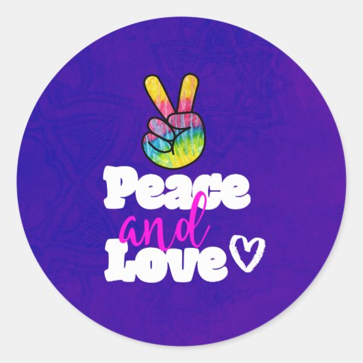 Liebe Typografie Rainbow Hand Peace Sign Runder Aufkleber (Vorderseite)