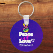 Liebe Typografie Rainbow Hand Peace Sign Schlüsselanhänger (Vorderseite)