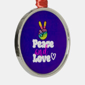 Liebe Typografie Rainbow Hand Peace Sign Silbernes Ornament (Rechts)
