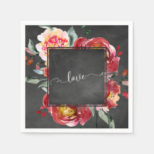 Liebe Typografie Red Floral Bouquet auf Chalkboard Serviette