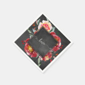 Liebe Typografie Red Floral Bouquet auf Chalkboard Serviette (Ecke)