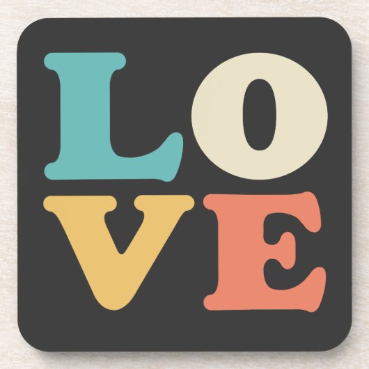 Liebe Typografie Retro Color Square Getränkeuntersetzer (Vorderseite)