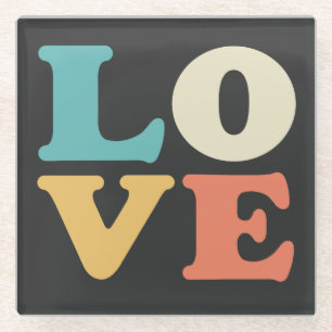 Liebe Typografie Retro Color Square Glasuntersetzer