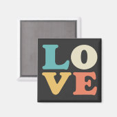 Liebe Typografie Retro Color Square Magnet (Vorderseite/Rückseite)