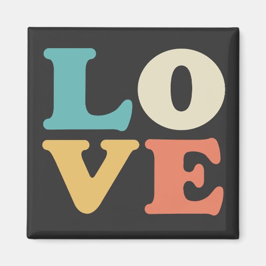 Liebe Typografie Retro Color Square Magnet (Vorne)