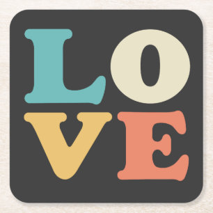 Liebe Typografie Retro Color Square Rechteckiger Pappuntersetzer