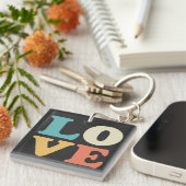 Liebe Typografie Retro Color Square Schlüsselanhänger (Vorderseite rechts)