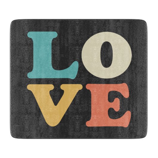 Liebe Typografie Retro Color Square Schneidebrett (Vorderseite)
