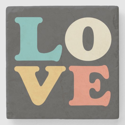 Liebe Typografie Retro Color Square Steinuntersetzer (Vorderseite)