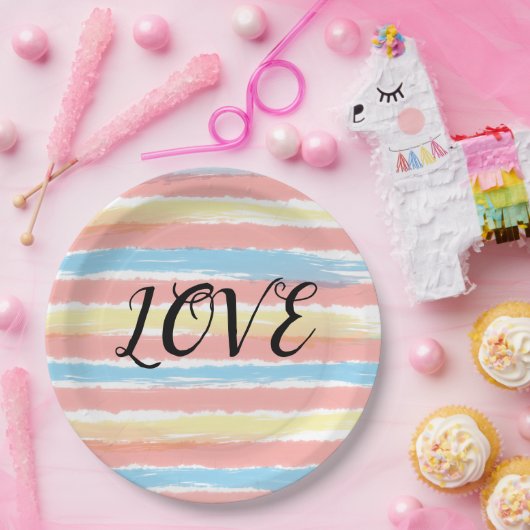 Liebe Typografie Rosa Gelb Blau Pappteller (Party)