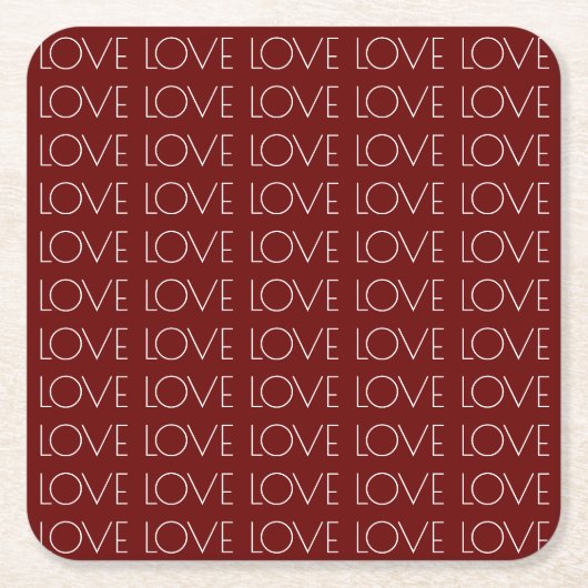 Liebe Typografie Rote Quadrate Trinkküste Rechteckiger Pappuntersetzer (Vorderseite)