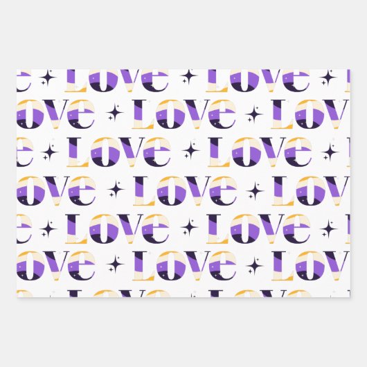 Liebe Typografie Sparkle Muster Cool Geschenkpapier Set (Vorderseite 3)
