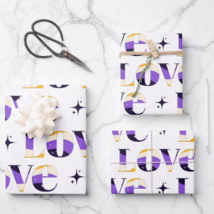 Liebe Typografie Sparkle Muster Cool Geschenkpapier Set