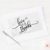 Liebe u. Dank-Skript über weißem Marmor Rechteckiger Aufkleber (Umschlag)