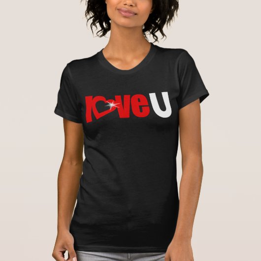 "Liebe U" glänzender weißer Herztext T-Shirt (Vorderseite)