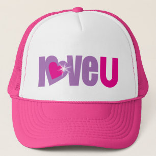 "Liebe u", lila, rosa und weiß, Festivalhut / -kap Truckerkappe