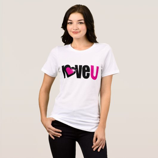 Liebe U, rosa und schwarz Tri-Blend Shirt (Vorderseite voll)