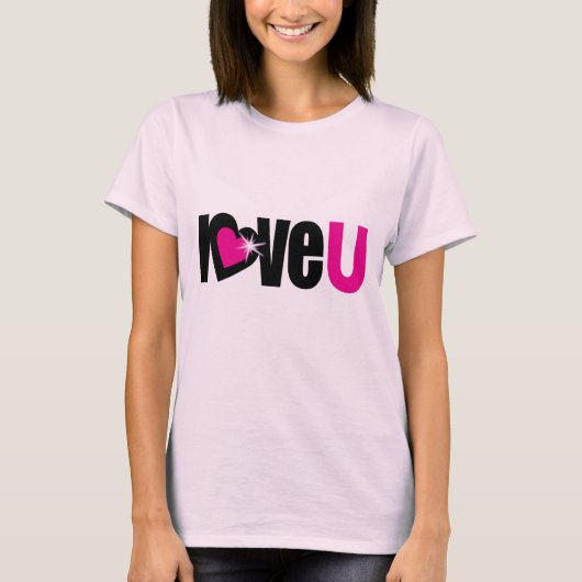 "Liebe U" strahlend weißes Herz, schwarz und heiß T-Shirt (Vorderseite)