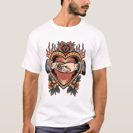 Liebe über Herzen und Rose Tätowierdesign T-Shirt